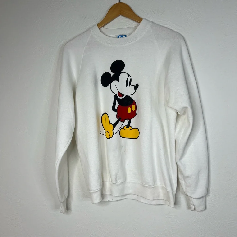 Vintage Disney Mickey Mouse Sweatshirt White Graphic Pullover Fleece